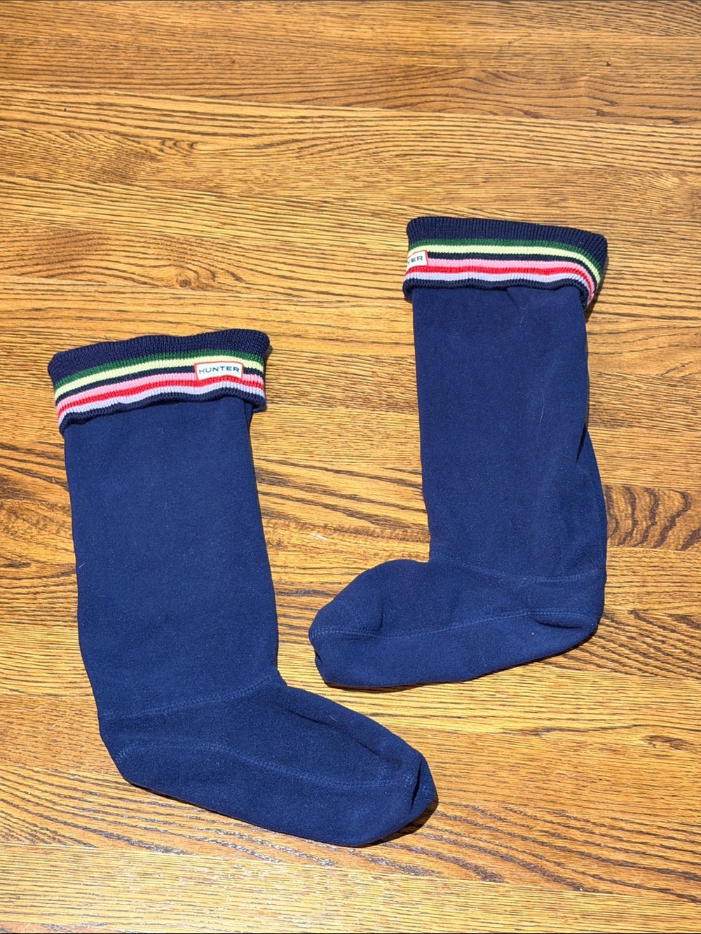 Hunter Navy Crew Socks with Multicolor Striped Cuff